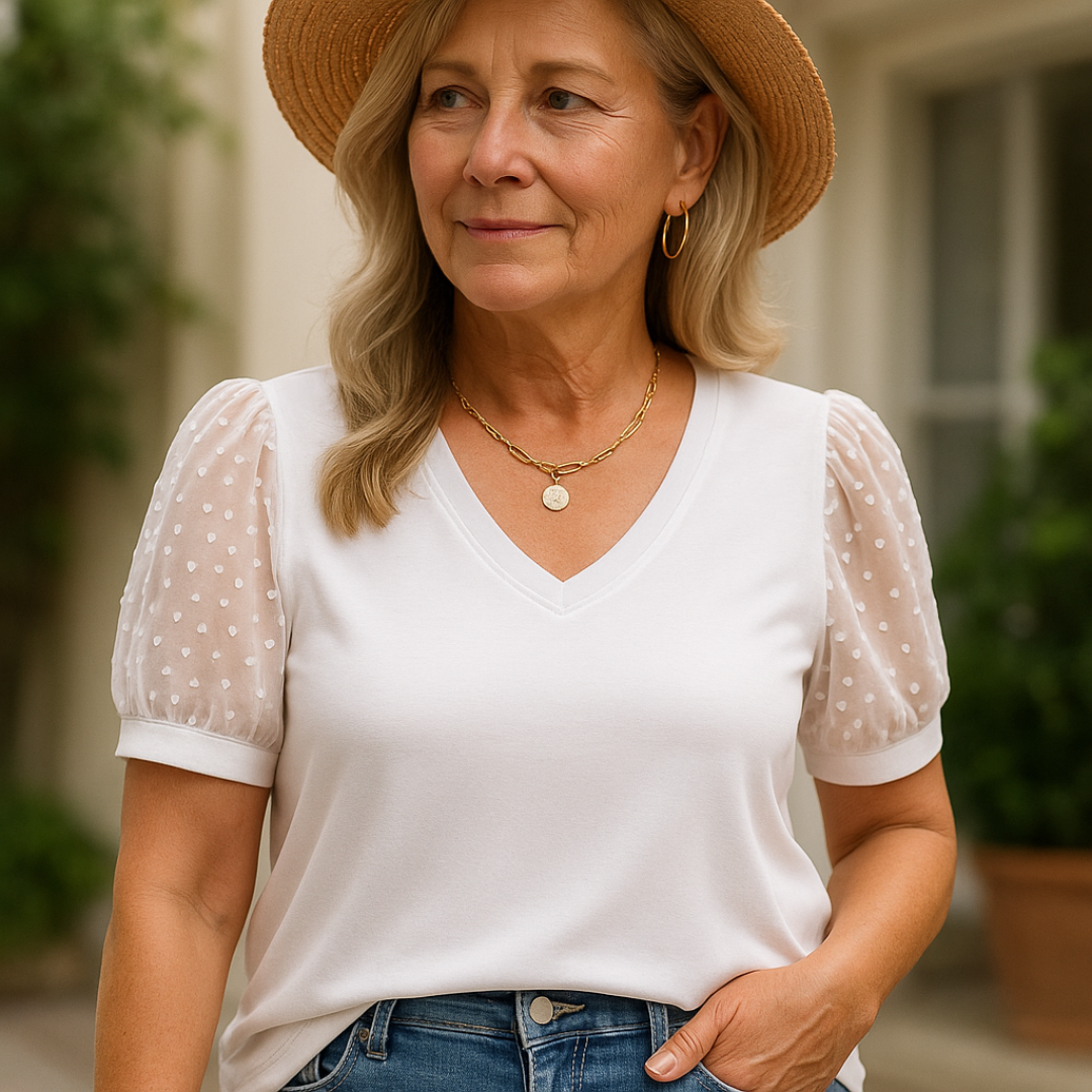 Rema – Haut V-Neck à Manches Transparentes