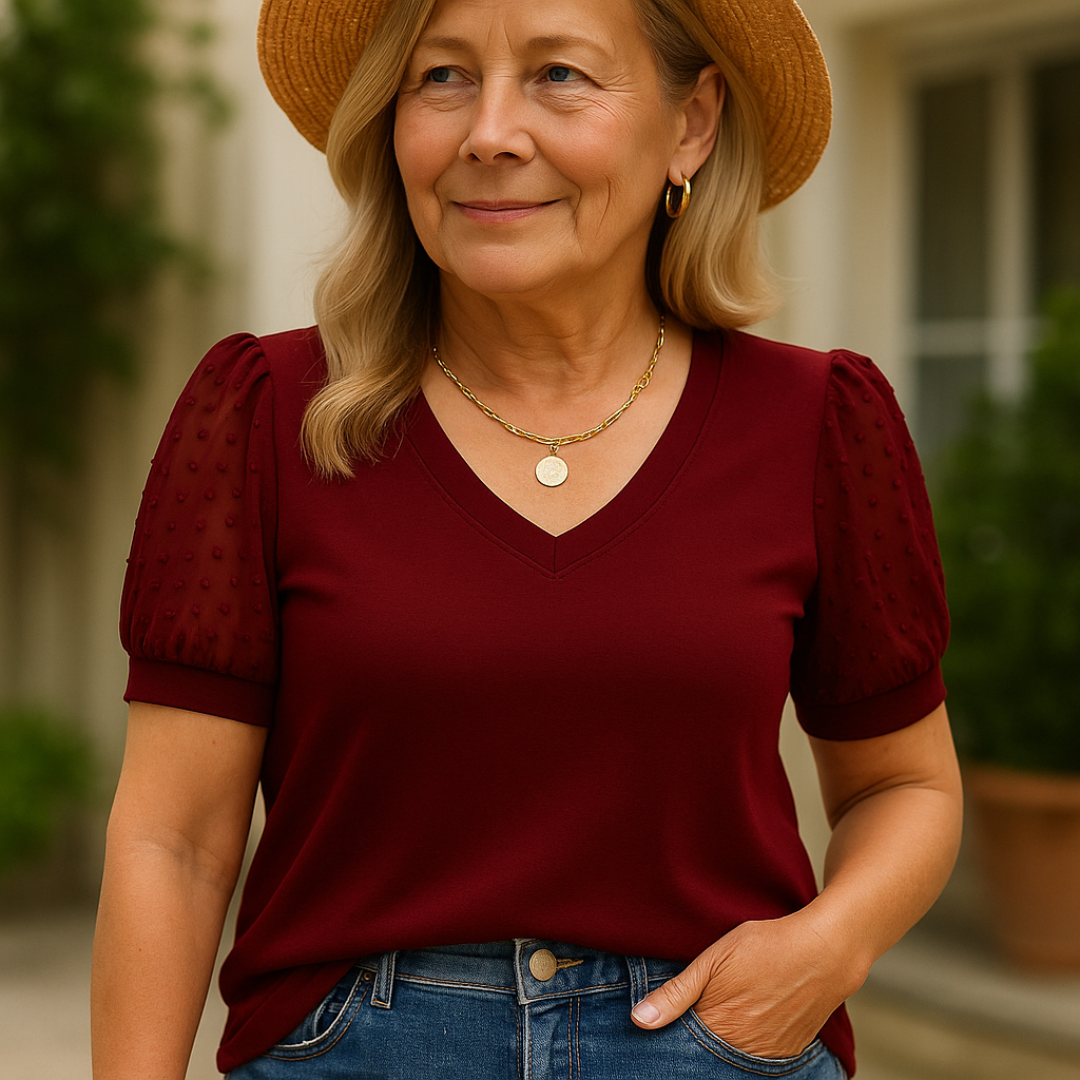 Rema – Haut V-Neck à Manches Transparentes