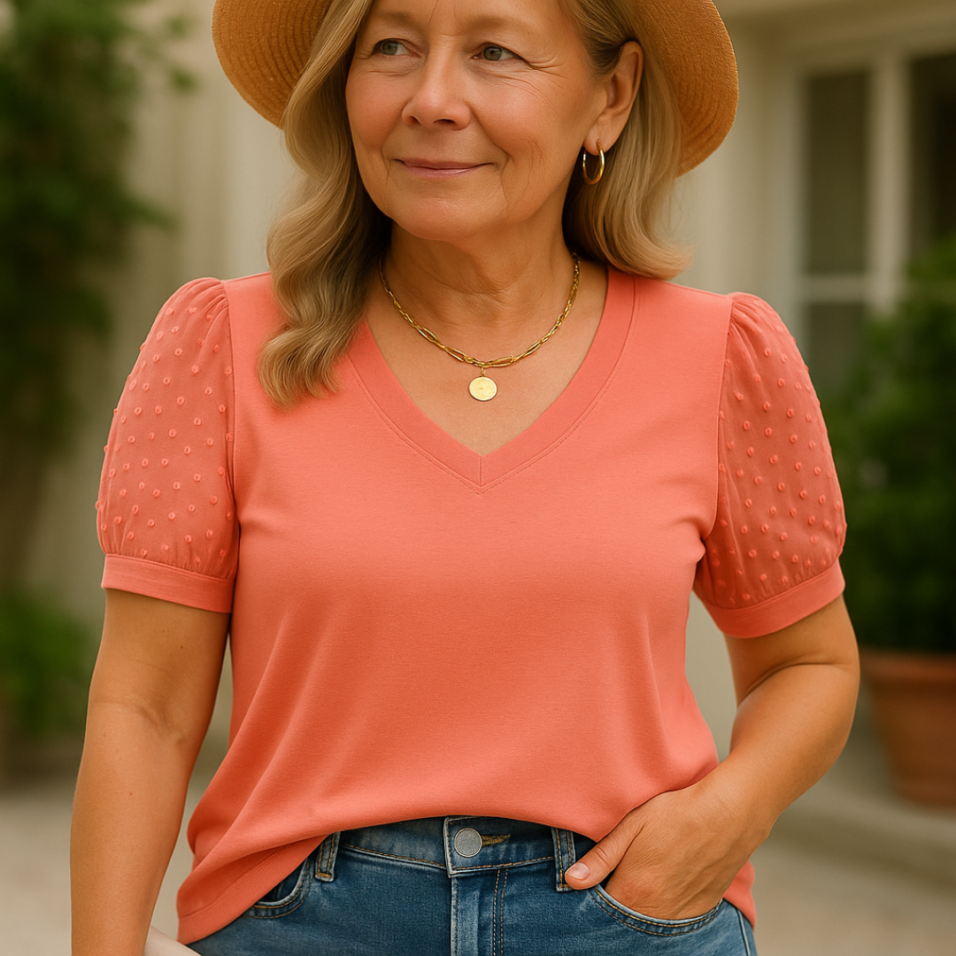 Rema – Haut V-Neck à Manches Transparentes