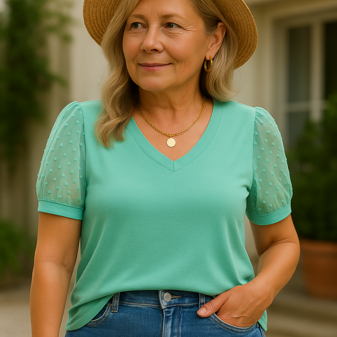 Rema – Haut V-Neck à Manches Transparentes