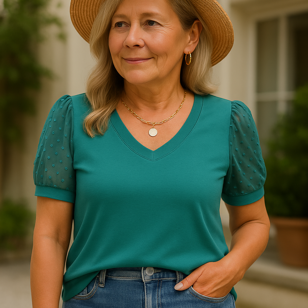 Rema – Haut V-Neck à Manches Transparentes