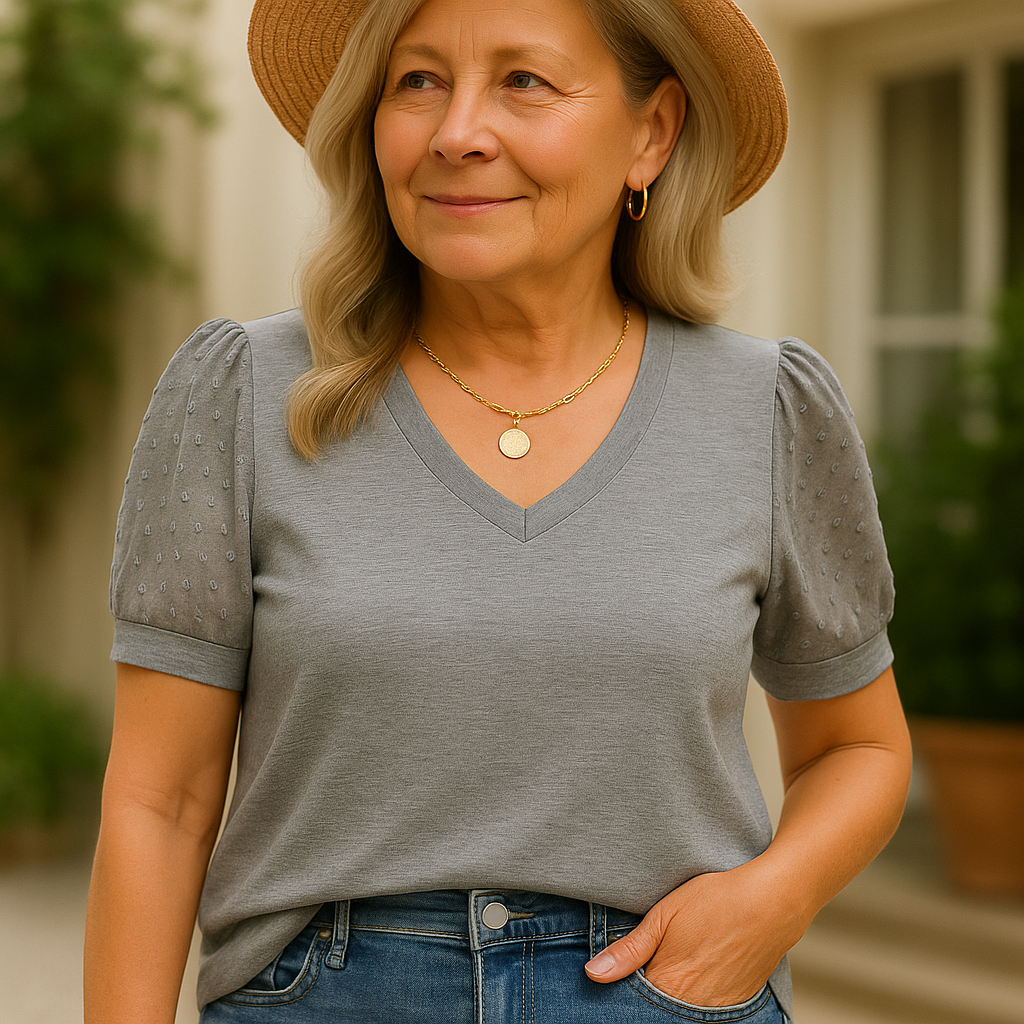 Rema – Haut V-Neck à Manches Transparentes