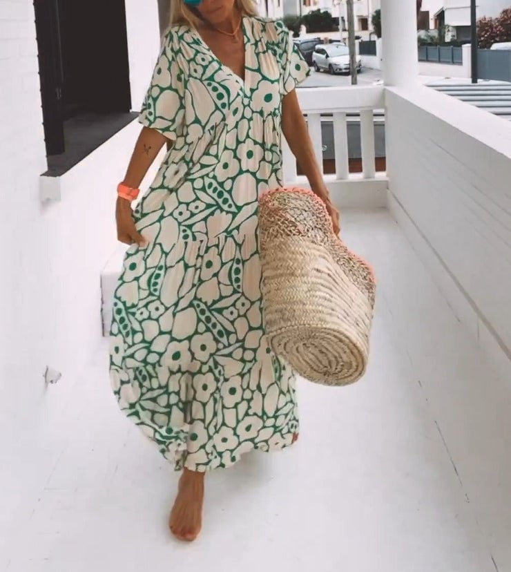 Juni™ | Robe de style Ibiza avec imprimé floral bohème