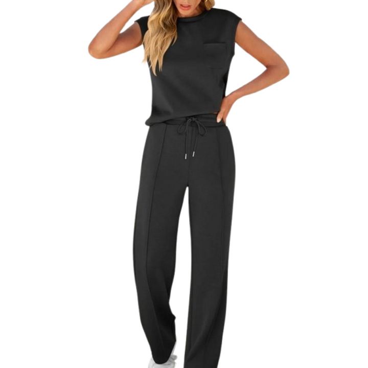 Kamila | Ensemble deux pièces top sans manches et pantalon avec cordon à la taille