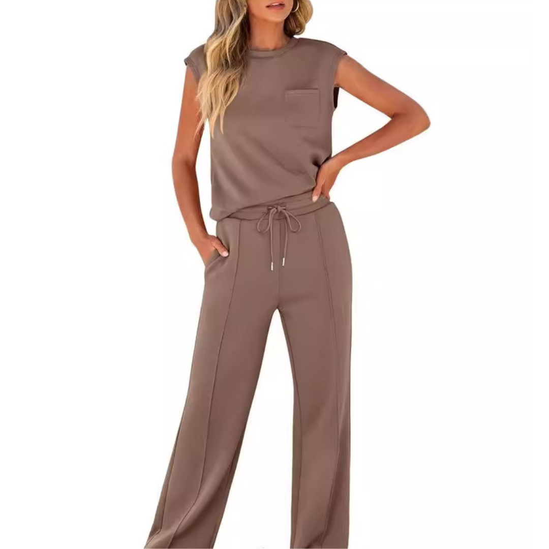 Kamila | Ensemble deux pièces top sans manches et pantalon avec cordon à la taille