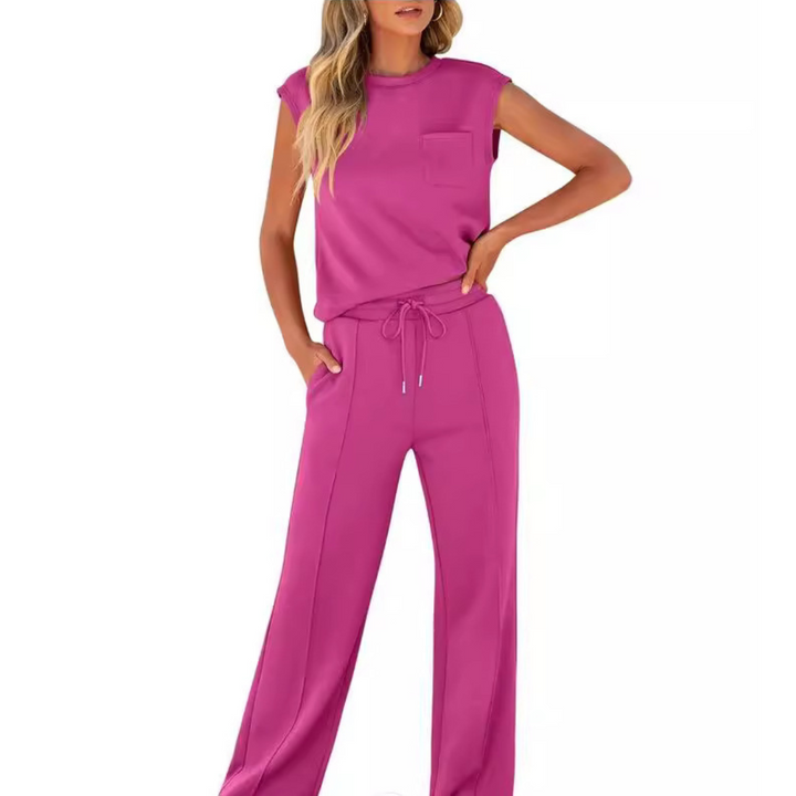 Kamila | Ensemble deux pièces top sans manches et pantalon avec cordon à la taille