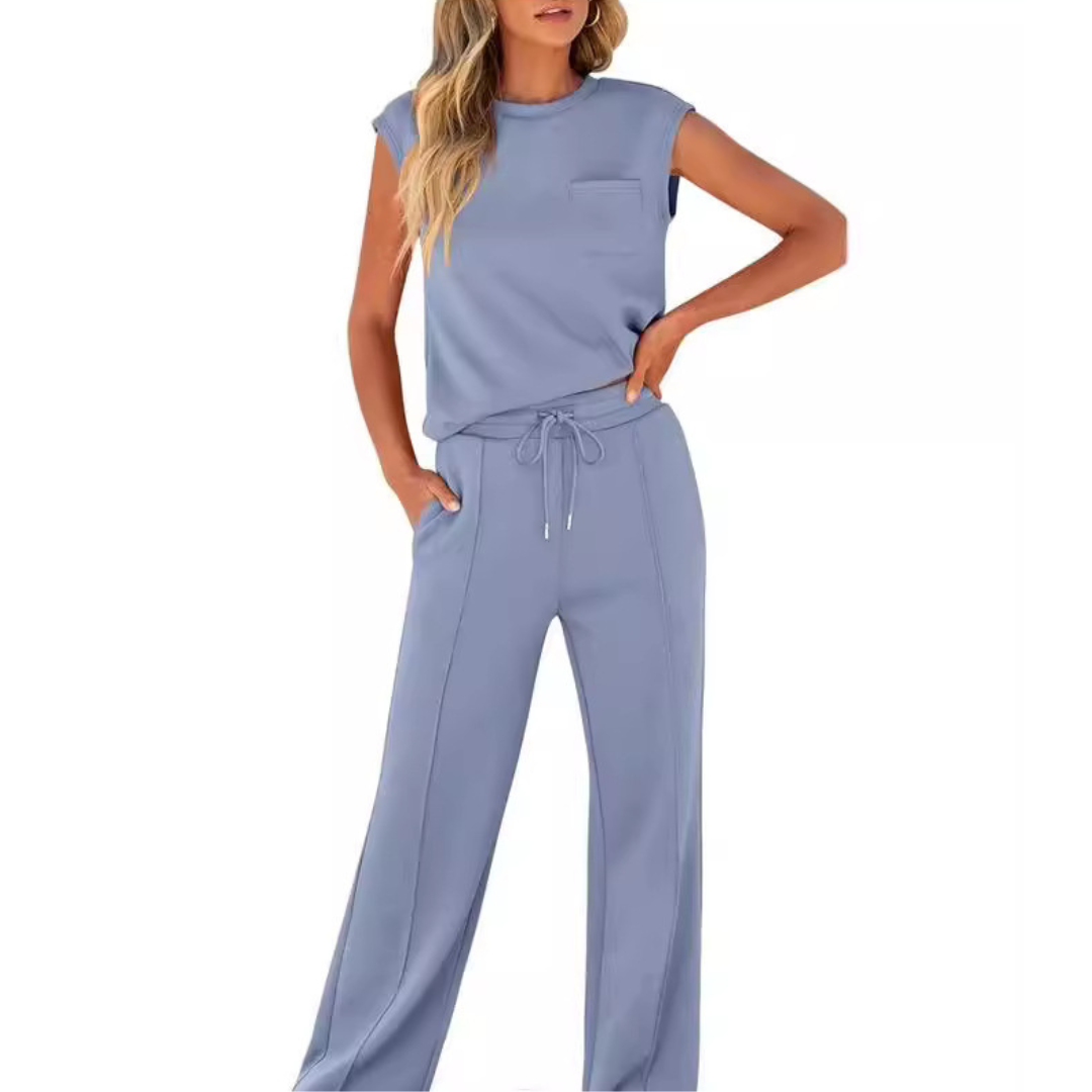 Kamila | Ensemble deux pièces top sans manches et pantalon avec cordon à la taille