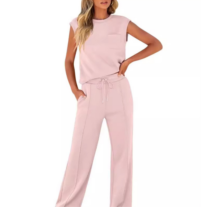 Kamila | Ensemble deux pièces top sans manches et pantalon avec cordon à la taille