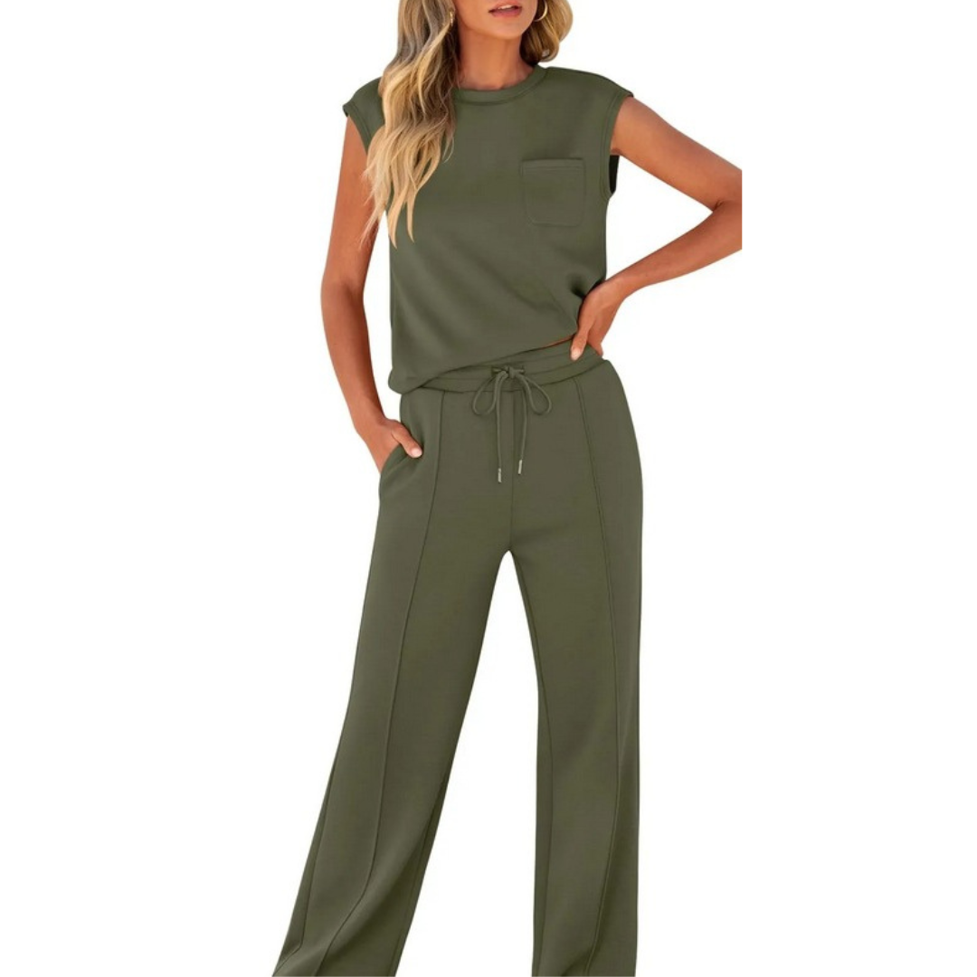 Kamila | Ensemble deux pièces top sans manches et pantalon avec cordon à la taille