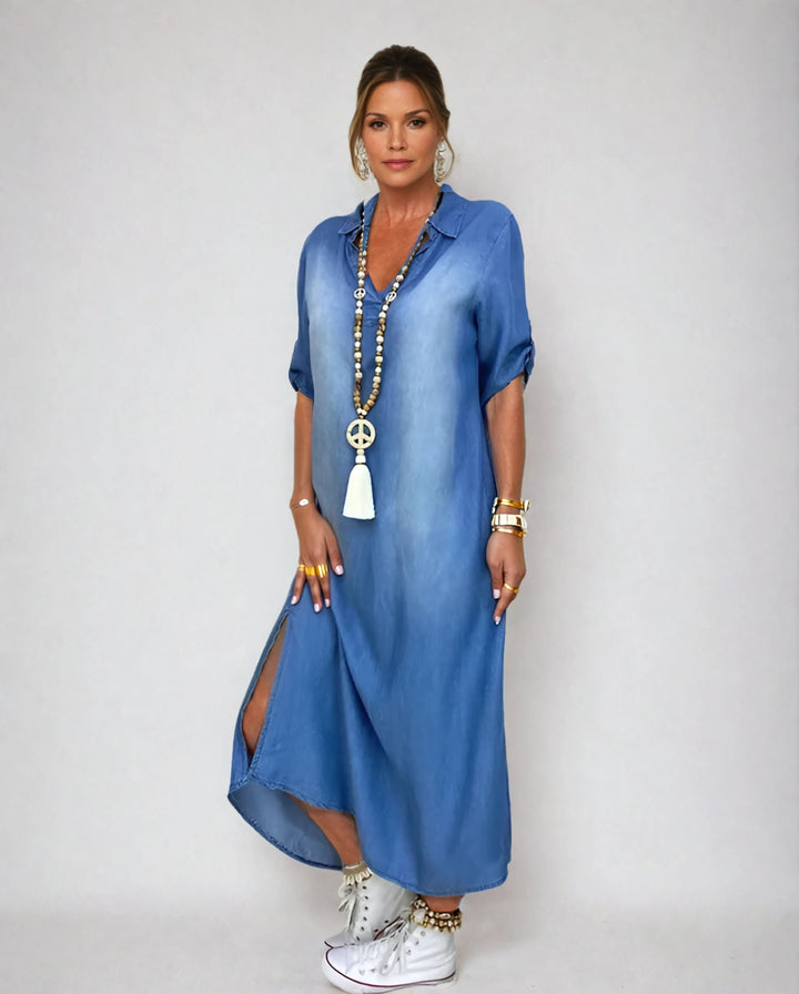 Lea™ | Robe longue en denim avec fente sur le côté