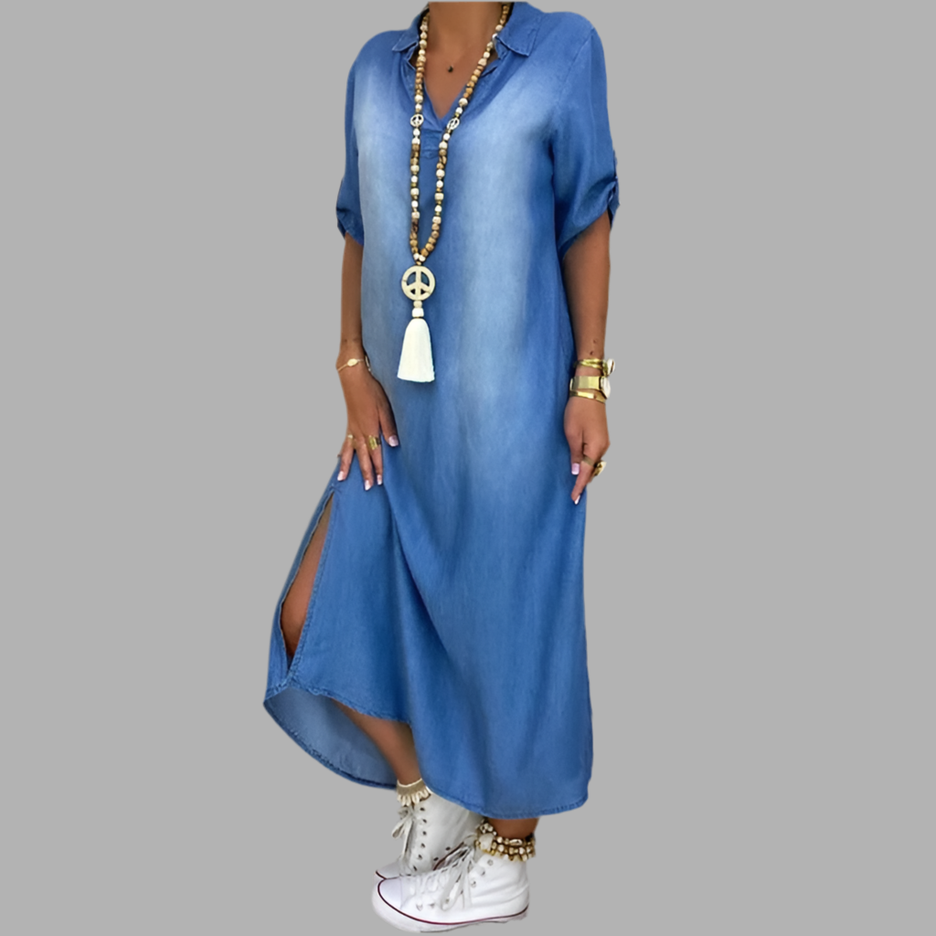 Lea™ | Robe longue en denim avec fente sur le côté