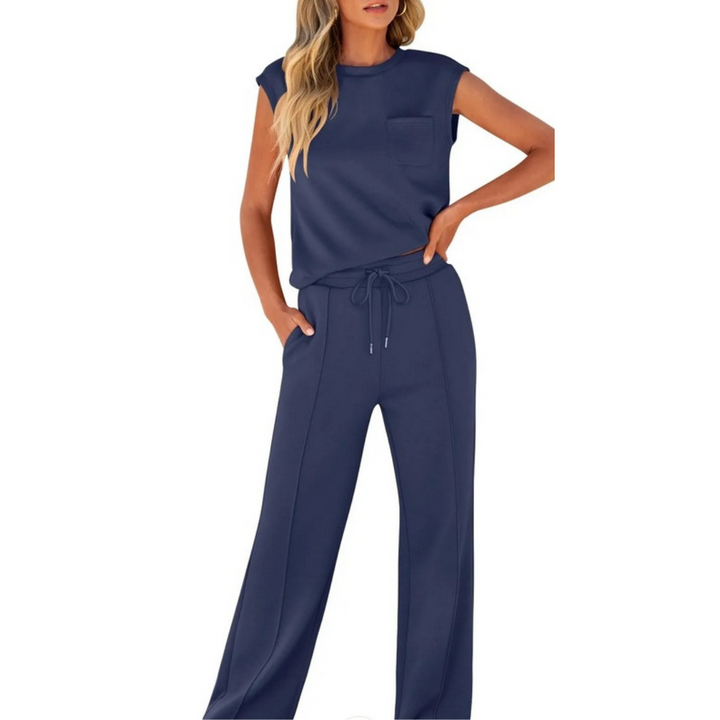 Kamila | Ensemble deux pièces top sans manches et pantalon avec cordon à la taille