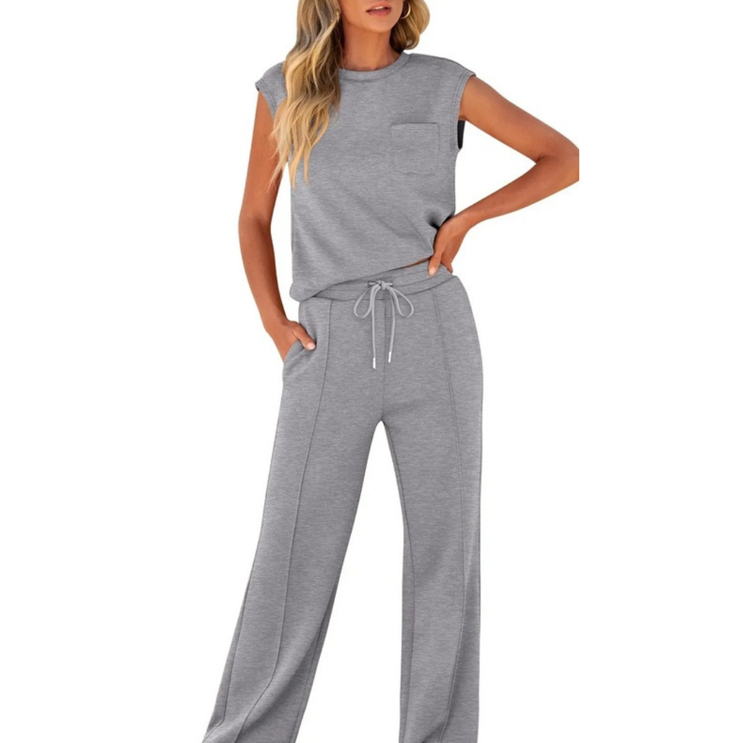 Kamila | Ensemble deux pièces top sans manches et pantalon avec cordon à la taille