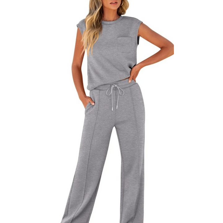 Kamila | Ensemble deux pièces top sans manches et pantalon avec cordon à la taille