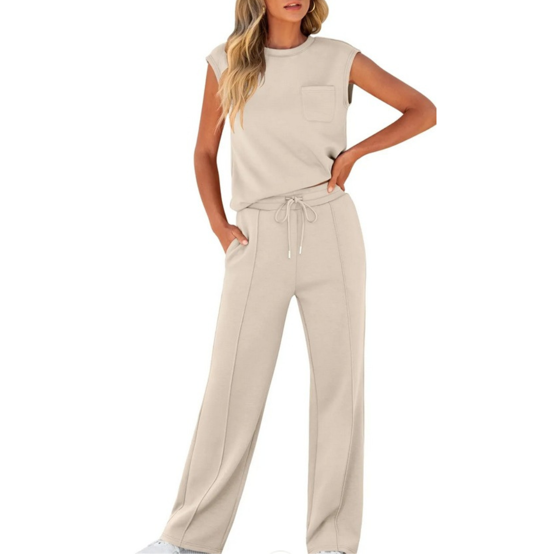 Kamila | Ensemble deux pièces top sans manches et pantalon avec cordon à la taille